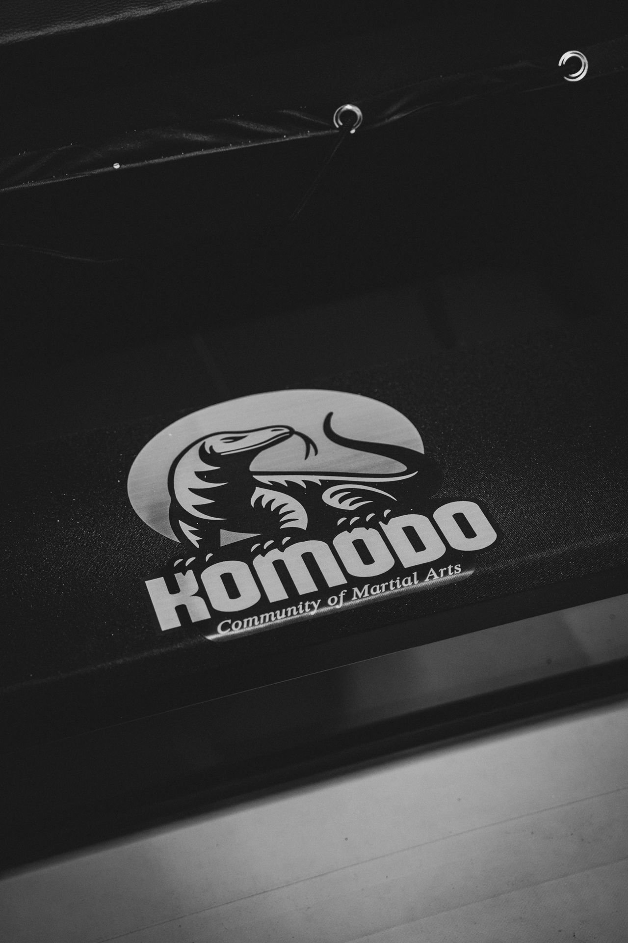 Detal oznaczenia Komodo na wyposażeniu sali.